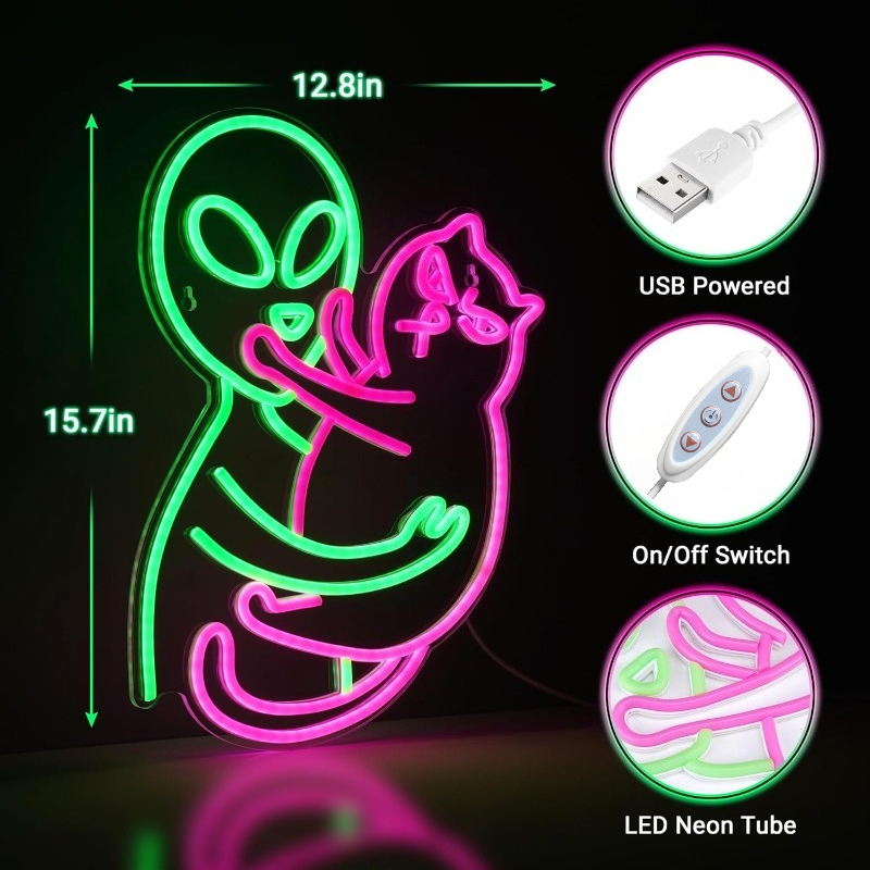 Alien Cat Neon Sign,Green Alie - огляд і ціна Party Games Best